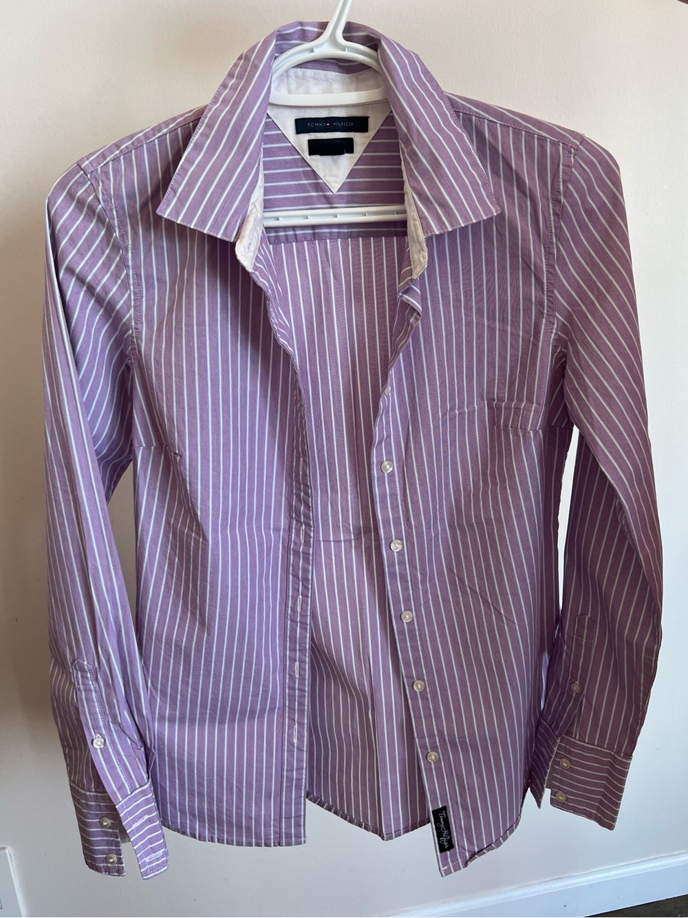 Tommy Hilfiger Purple Striped Dress Shirt